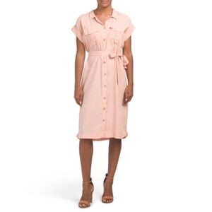 Thread + Supply Soft Pink Lyocell Button-Front Belted Shirt Dress NWT S